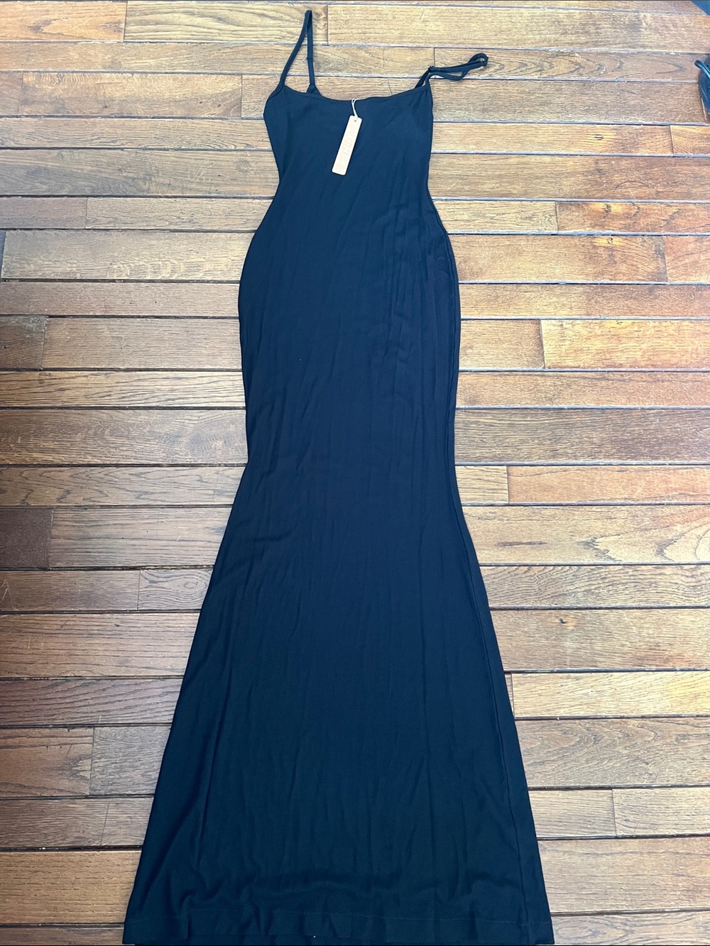SKIMS Black Soft Lounge Long Slip Dress Size Small Petite Short Length NWT